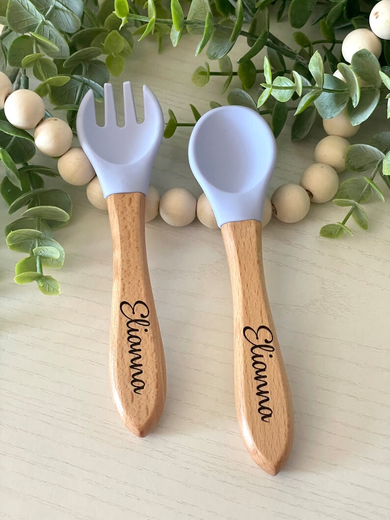 Baby Silicone Utensil Set Personalized Baby Spoon and Fork Etsy