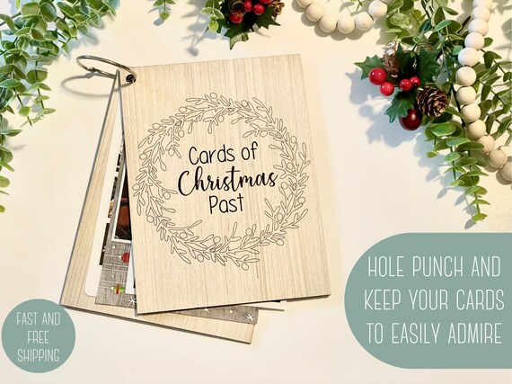 Christmas Card Keeper, Cards of Christmas Past, Christmas Card Album,  Christmas Card Holder, Wooden Engraved, Personalized, Keepsake Book 