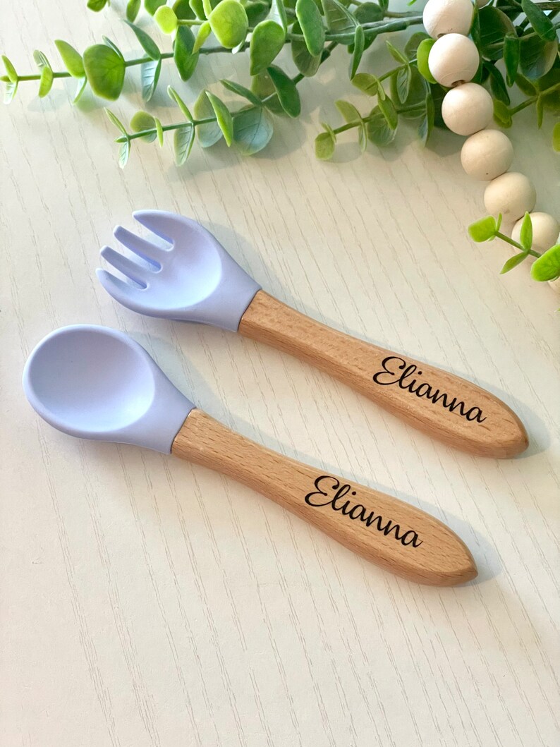 Baby Silicone Utensil Set Personalized Baby Spoon and Fork Etsy
