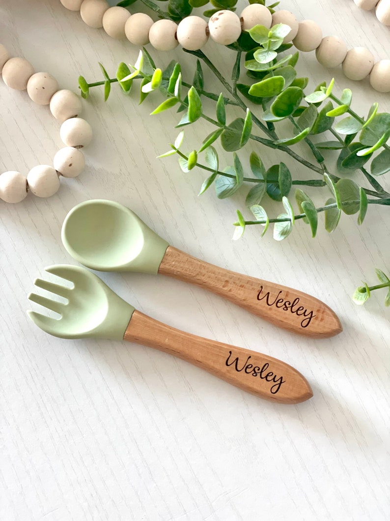Baby Silicone Utensil Set Personalized Baby Spoon and Fork Etsy