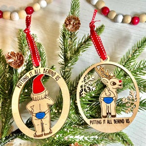 Funny Ornament, Reindeer Ornament, Gag Gift. Stocking Stuffer, Putting It All Behind Us, Mask Ornament