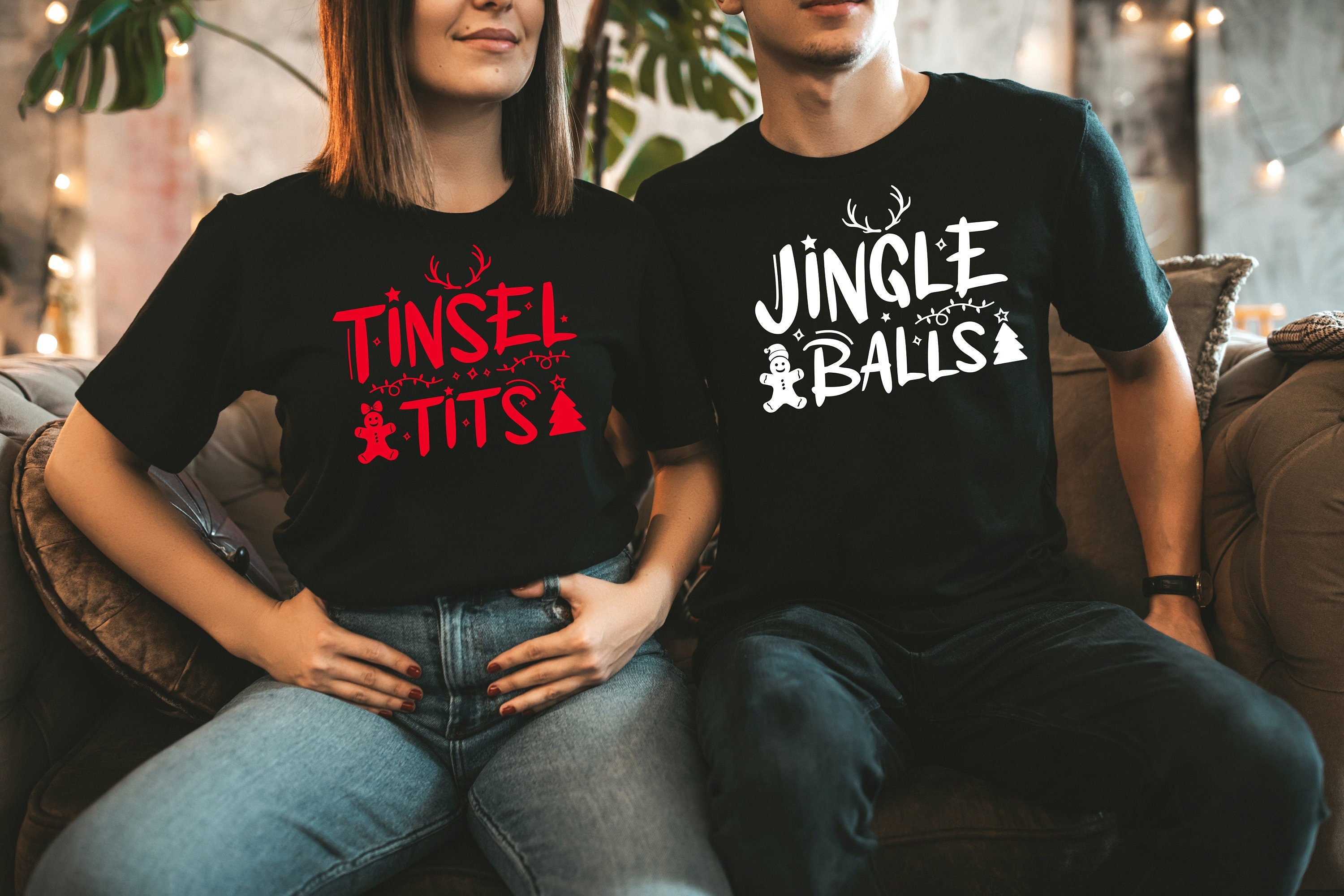 Discover Tinsel Tits Jingle Balls Shirt, Christmas Couple Shirt