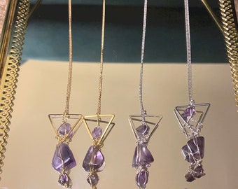 Long Amethyst Earrings February Birthstone Sterling Silver Long Dangle Earrings Chandelier Earring AG516 The Silver Plaza