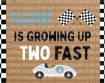Modello di banner Growing Up TWO Fast / Tema auto da corsa (download digitale)
