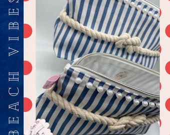 Handmade Quality High End Nautical Knotted Cosmetic Bag/Mini Cooler-Beach Gifts, Christmas Gifts