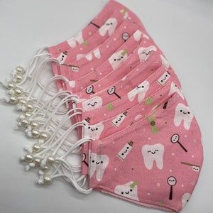 Custom Hand Made Tooth Masks in Cute Dental Prints-Cute Office Gift Ideas for Dental Hygienists, Assistants, Dentists & Front Office Light Pink