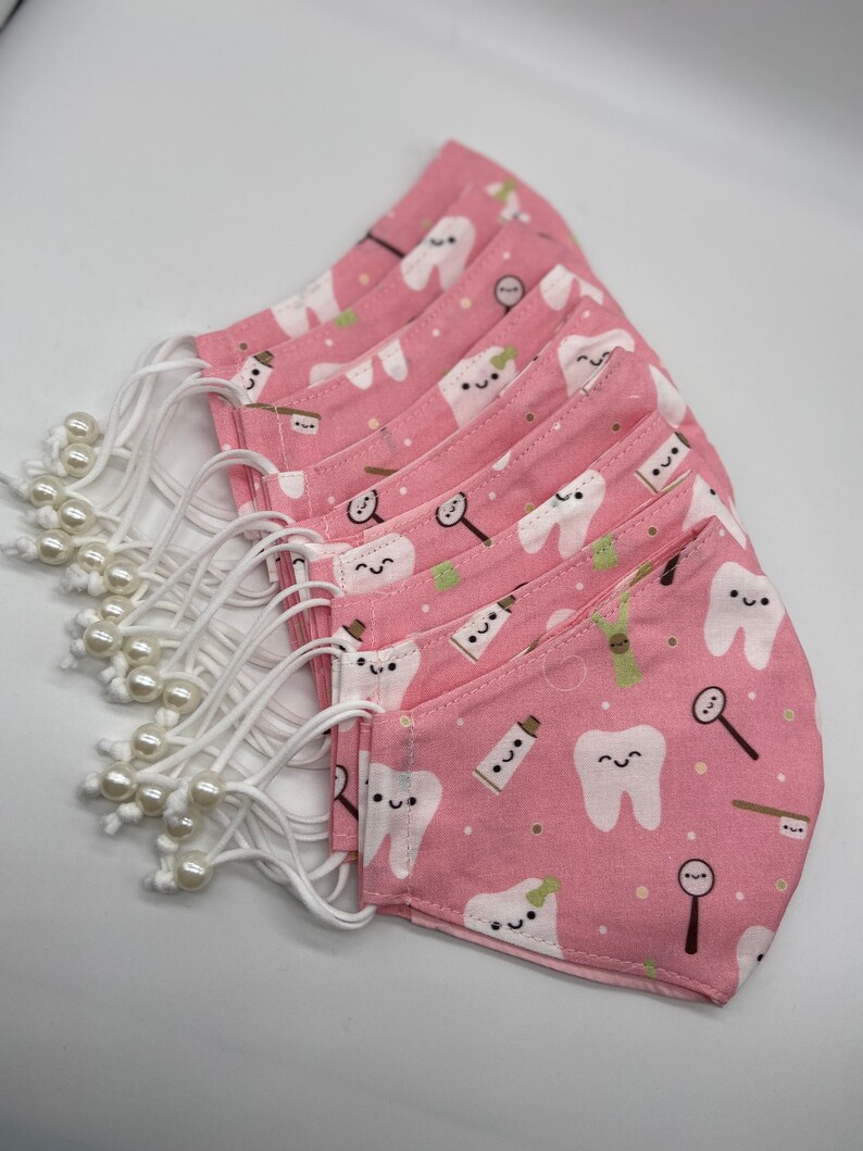 Custom Hand Made Tooth Masks in Cute Dental Prints-Cute Office Gift Ideas for Dental Hygienists, Assistants, Dentists & Front Office Light Pink