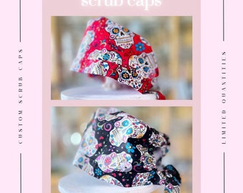 Custom Quality Handmade Skull Scrub Cap/Surgical Cap; High End Details Such as French Seams and Buttons-Dental/Healthcare/Nurse/Doctor Gift