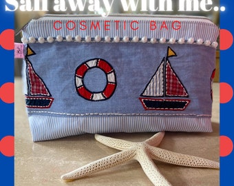 Handmade Quality High End Nautical Cosmetic Bag/Mini Cooler-Beach Gifts, Bridesmaid Gifts, Christmas