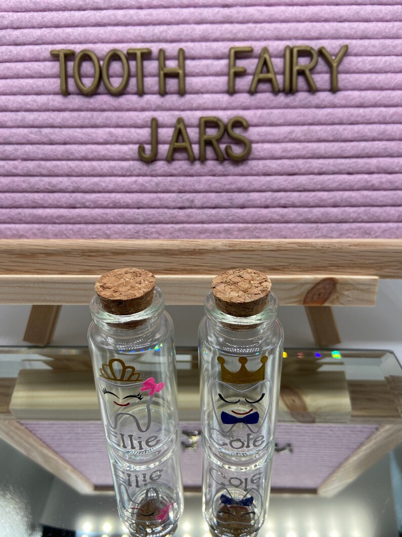Custom/personalized Glass Tooth Fairy Jars Made by a Dental Etsy