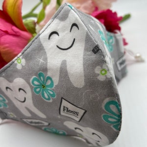 Custom Hand Made Tooth Masks in Cute Dental Prints-Cute Office Gift Ideas for Dental Hygienists, Assistants, Dentists & Front Office Grey