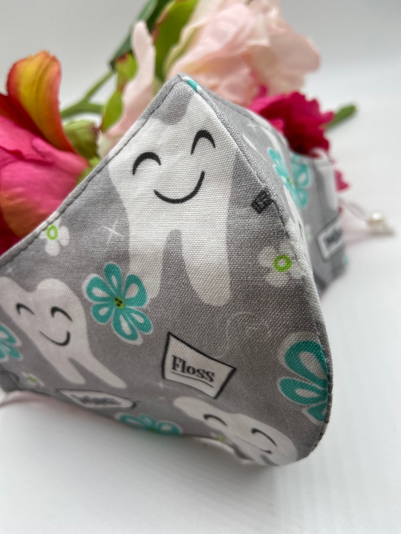 Custom Hand Made Tooth Masks in Cute Dental Prints-Cute Office Gift Ideas for Dental Hygienists, Assistants, Dentists & Front Office Grey