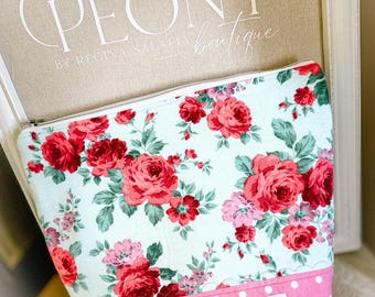 Bolsa artesanal retro floral para proyectos de punto/ganchillo, con cremallera.