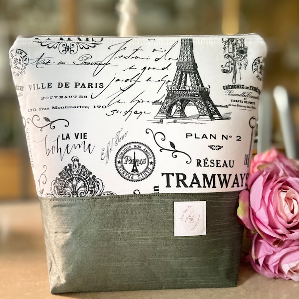 Small or Large Handmade Paris France Eiffel Tower, Knitting/Crocheting/Cross Stitch/Craft Project Travel Bags, Yarn Bowl, Zipper Pouch, Gift