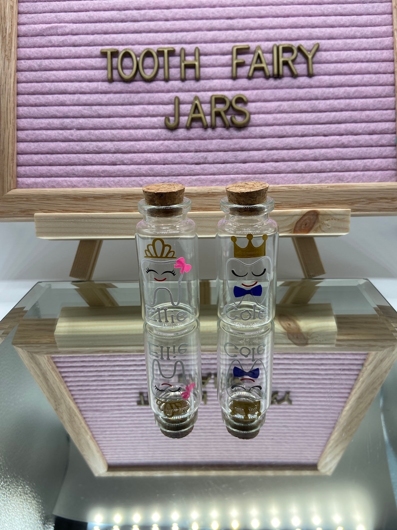 Custom/personalized Glass Tooth Fairy Jars Made by a Dental Etsy
