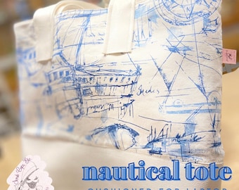 Nautical Tote Bag with Marine Vinyl Bottom & Straps