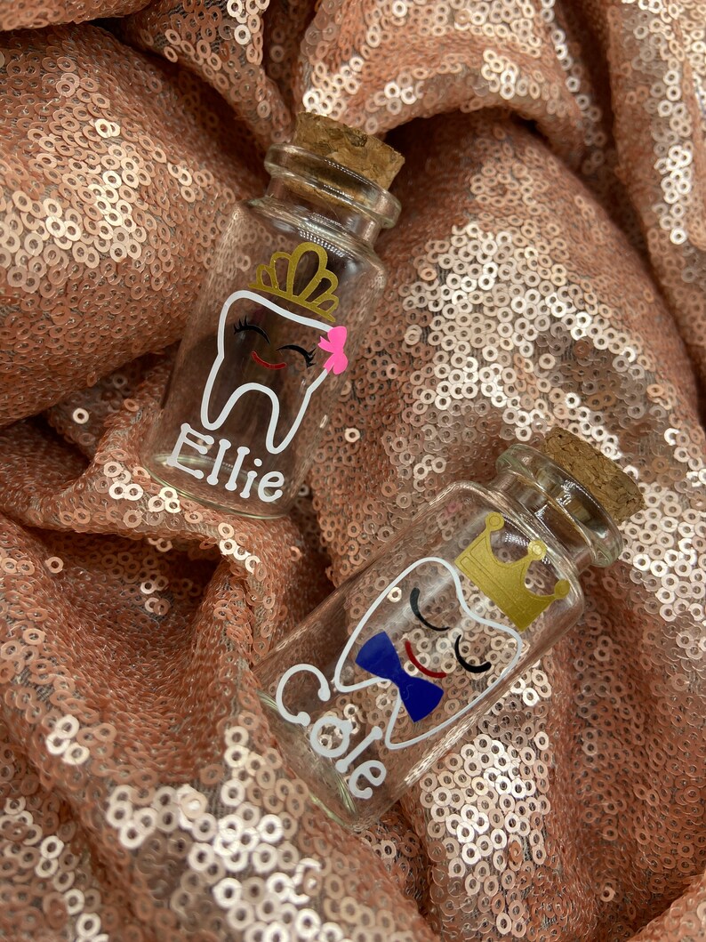 Custom/personalized Glass Tooth Fairy Jars Made by a Dental Etsy