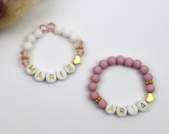 Armband Baby Name Geburt Taufe Geschenk Geburtstag Herz personalisiert Babyarmband Perlenarmband