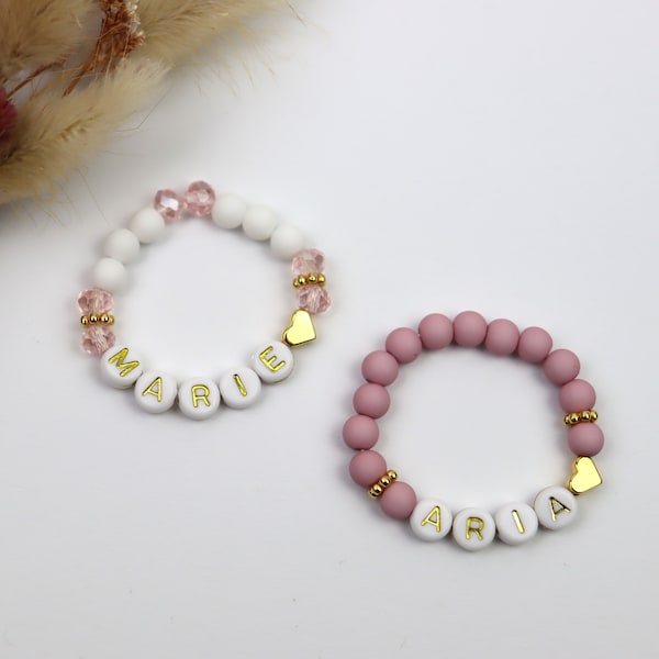 Bracelet baby name birth baptism gift birthday heart personalized baby bracelet pearl bracelet