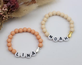 Armband Baby Name Geburt Taufe  Geschenk Fisch Geburtstag personalisiert Kinderarmband Perlenarmband