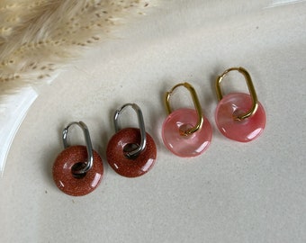 Hoop earrings with pendant natural stone donut mix and match