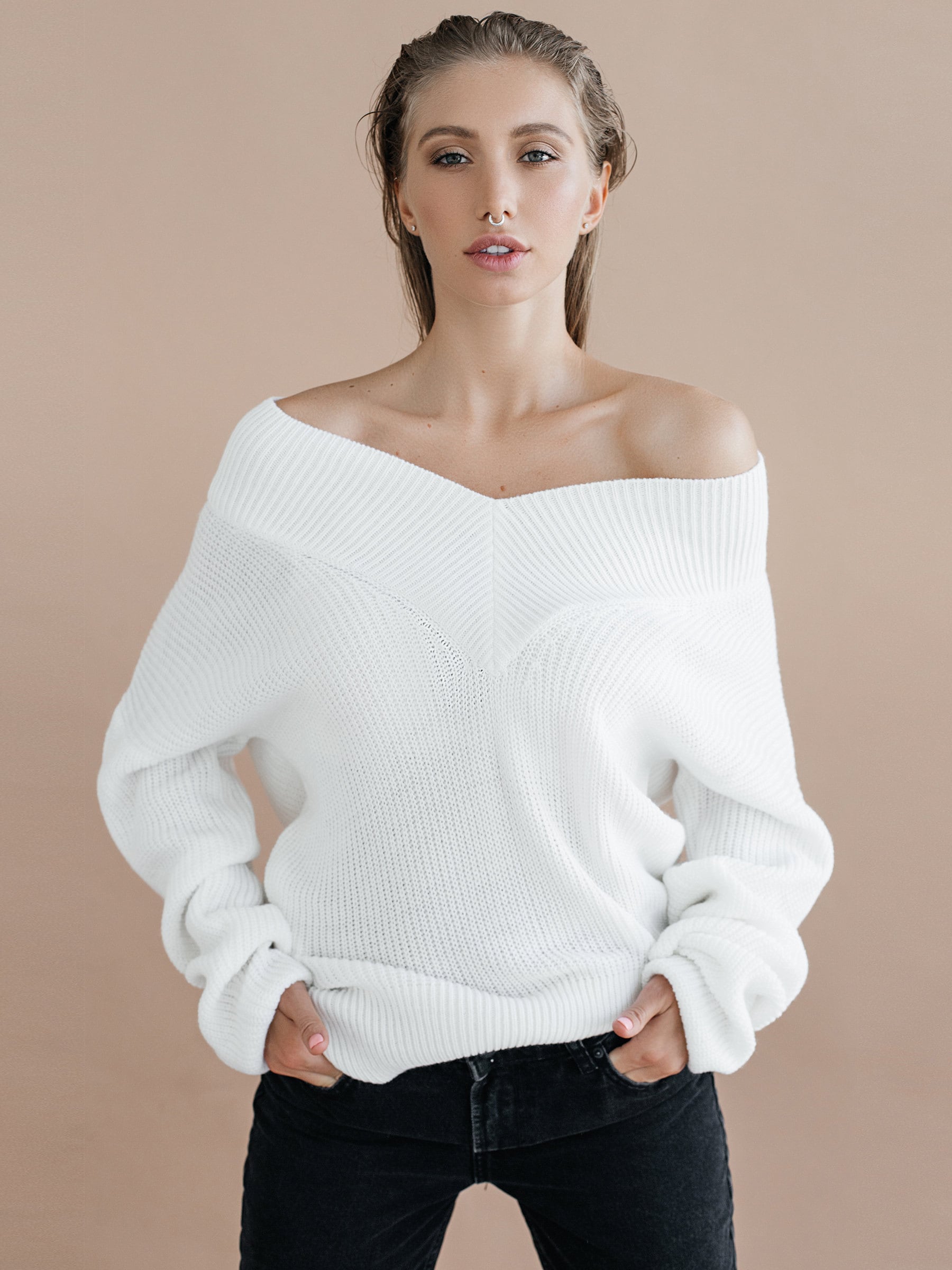 Oversized Off the Shoulder Hand knit sweaters for women Etsy