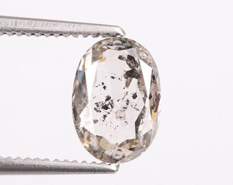 1,77 CT, 8,60 x 6,00 mm, diamante natural en forma de sal y pimienta, diamante ovalado de talla rosa para anillo de compromiso y anillo de bodas
