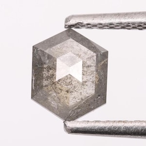 0.67 CT, 6.80 X 5.20 MM, Salt and Pepper Diamond, Hexagon Shape Diamond, Natural Loose Diamond Fancy Gray Diamond For Engagement Ring.