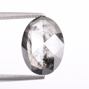 3.67 CT, 14 X 10 MM, Salt and Pepper Diamond, Oval Shape Diamond, Fancy Grey Color Natural Diamond for Engagement Ring & Wedding Ring.