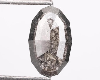 1,64 CT, 11,50 X 7,00 MM, diamante sal y pimienta, diamante de forma ovalada, diamante natural suelto de talla rosa gris fantasía para anillo de compromiso.