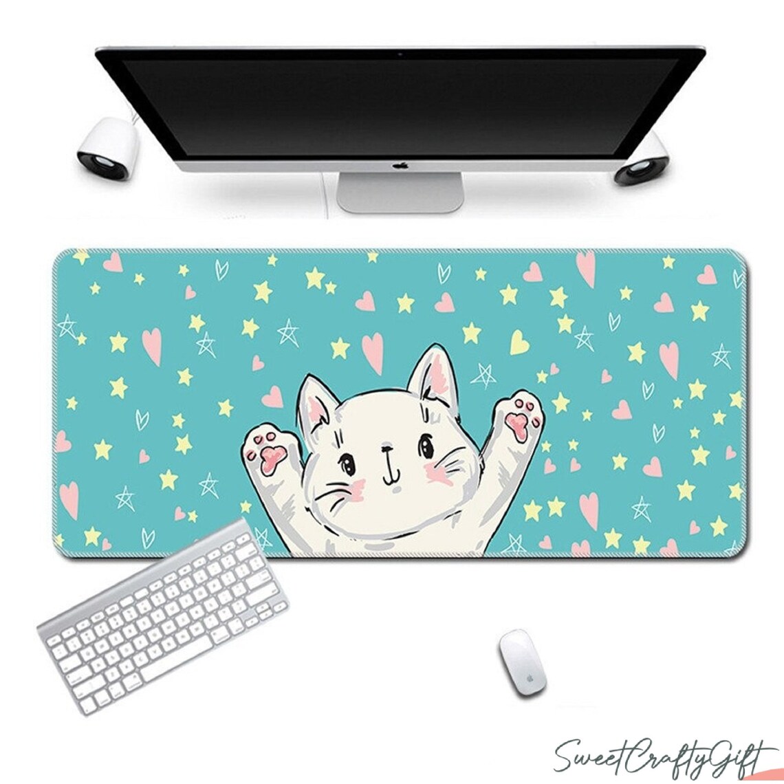 Cute Cat Mouse Pad Cat Large Desk PadFunny Cat Mouse Etsy