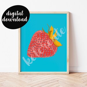 Strawberry Digital Download Print, printable art, kitchen, home decor, kitchen print, strawberry art, fruit art