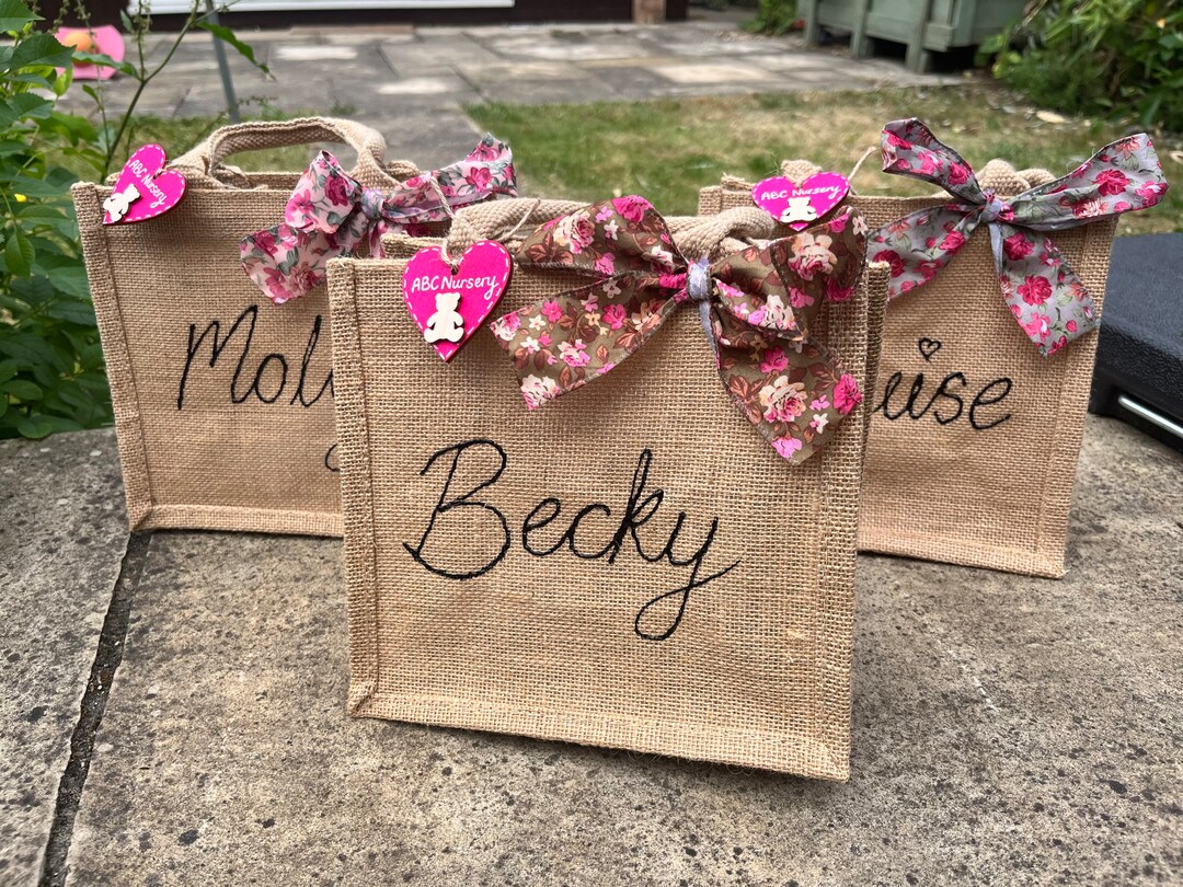 Personalised Named Jute Bag. Thank You Present for Nursery Workers