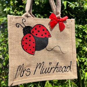 Personalised Ladybird Jute Bag: Hand-Painted Hessian Shopper