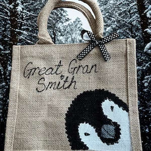 Penguin Design Personalised Jute Bag – Sustainable Custom Name Tote. Gift for Nan or penguin class image 1