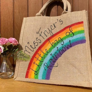 Personalised teacher bags. Rainbow school bag. Thank you present for teacher nursery. End of year gift  for teacher. Multi-buys available.