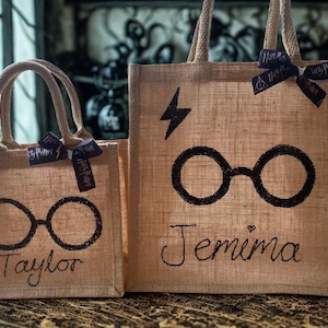 Wizard-Themed Personalised Jute Bag – Magical Custom Name Tote. Lunch bag or gift