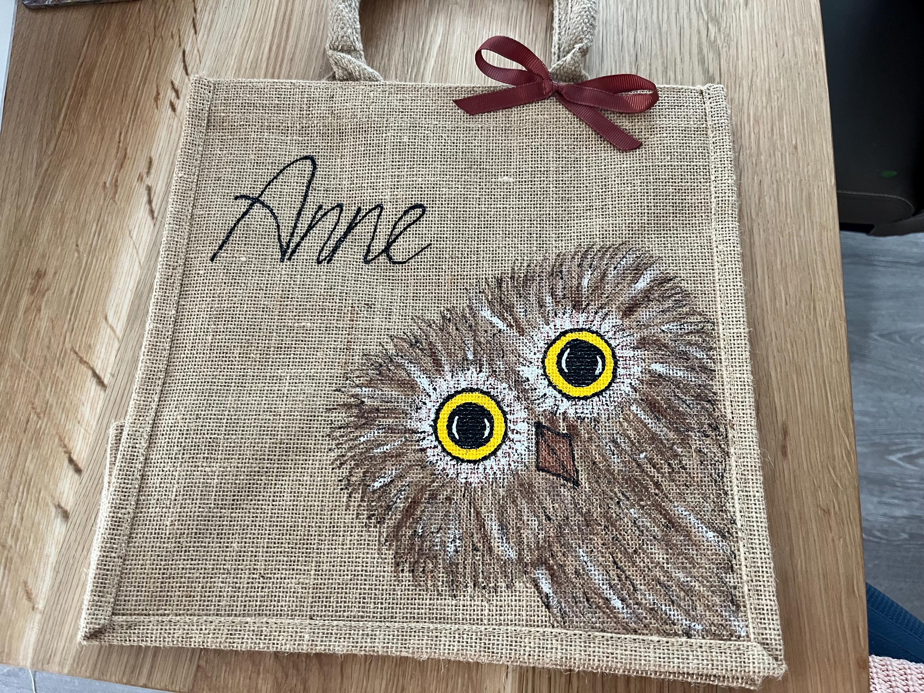 Peekaboo owl jute/tote bag personalised