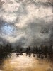 encaustic painting of evening over field, Shades of Evening  20X30, beeswax art, textural landscape, night, sunset, 