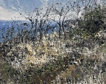 Encaustic painting, Grasses On The Shore, 11X14