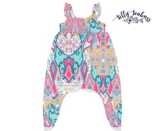 Festival Geo Print Baby Dungaree Dress, Toddler Romper