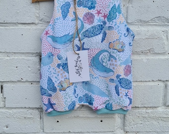 Sea Animals Baby Dungaree Romper, Unisex Cotton Clothing