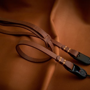 C.K Mike Buffalo leather Camera Strap with Peak Design anchors handcrafted slim camera strap with shoulder pad.