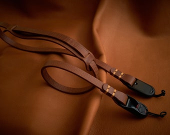 C.K Mike Buffalo leather Camera Strap with Peak Design anchors handcrafted slim camera strap with shoulder pad.