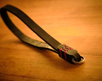 C.K Mike Handcrafted Buffalo veg-tanned hide  camera wrist strap with ring.