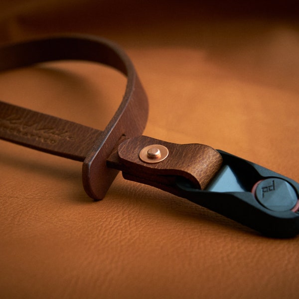 C.K Mike handcrafted adjustable camera wrist strap with Peak Design anchor. (Copper Rivet)