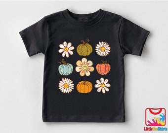 Little Pumpkin Kids Tee - Cute Autumn Toddler Shirt -Girls Thanksgiving Shirt - Vintage Thanksgiving Shirt - Black