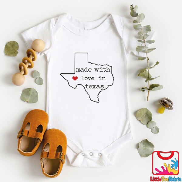 Cute State Love Baby Onesie® - Made With Love In Texas Baby Onesie® - Cute Baby Onesie®