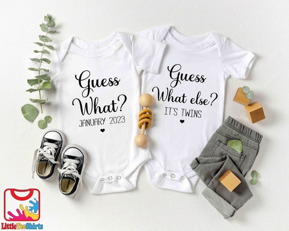 Guess What Personalized Twin Onesies®®,twins Pregnancy Announcement  Onesie®,cute Custom Twin Baby Bodysuits,twins Pregnancy Reveal Onesie® -   Canada