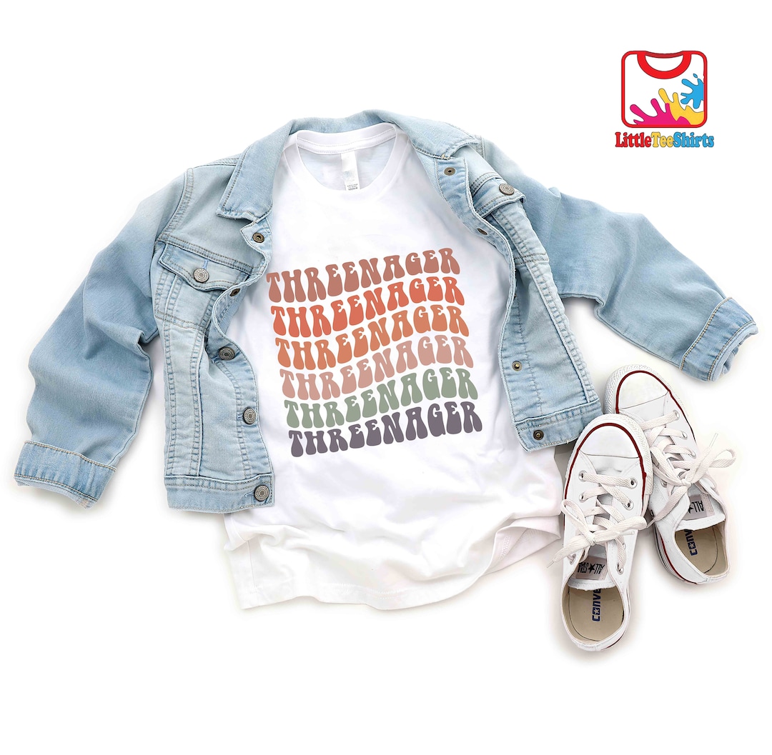 Threenager Retro Toddler Shirt Funny Rainbow Kids Shirt Third Birthday